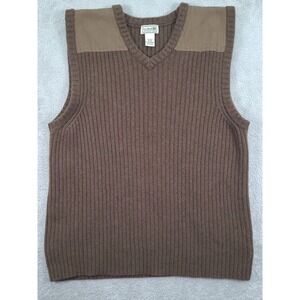 LL Bean V‎ Neck Sweater Vest Mens Lg Brown 100% Lambs Wool Commando Shooting